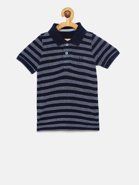 

Allen Solly Junior Boys Navy Blue Striped Polo Collar T-shirt