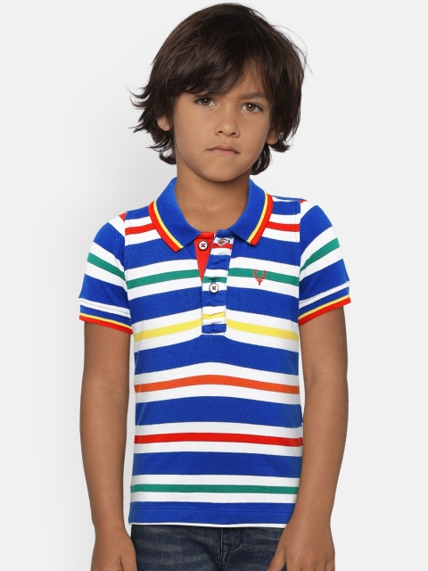 

Allen Solly Junior Boys Blue Striped Polo Collar T-shirt