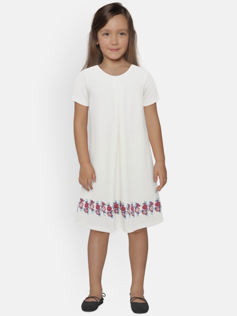 

Allen Solly Junior Girls Off-White Solid A-Line Dress with Floral Detail