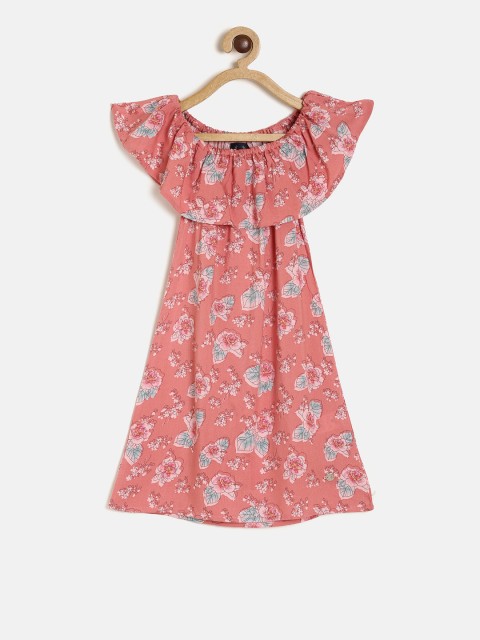 

Allen Solly Junior Girls Coral Floral Printed A-Line Dress