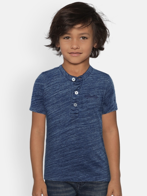 

Allen Solly Junior Boys Blue Self Design Mandarin Collar T-shirt