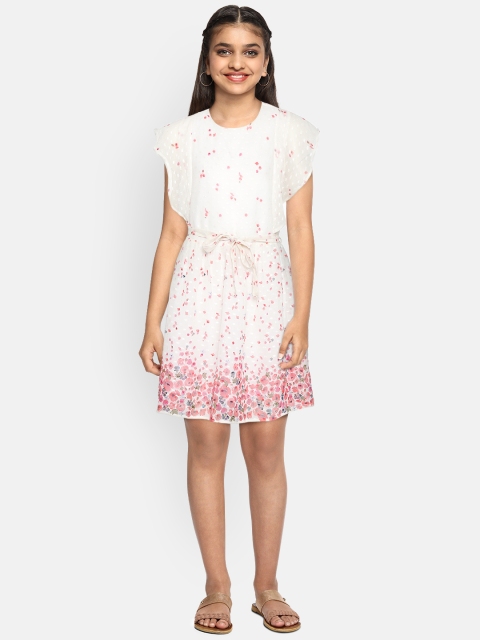 

Allen Solly Junior Girls Off-White & Pink Ditsy Floral Printed & Dobby Weave A-Line Dress