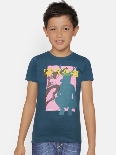 

Allen Solly Junior Boys Teal Blue Printed Round Neck T-shirt