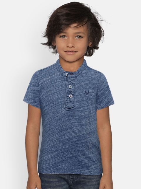 

Allen Solly Junior Boys Blue Self Design Mandarin Collar T-shirt
