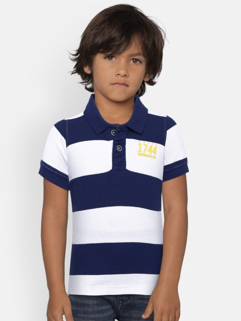 

Allen Solly Junior Boys Navy Blue & White Striped Polo Collar T-shirt