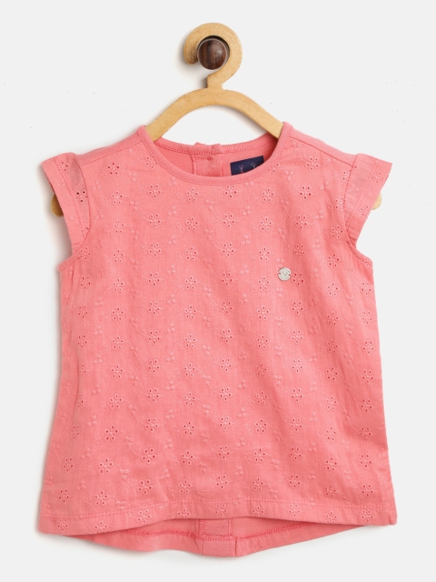 

Allen Solly Junior Girls Pink Schiffli Embroidered Pure Cotton Top