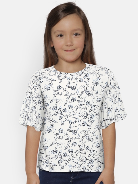 

Allen Solly Junior Girls White & Navy Blue Floral Print Top