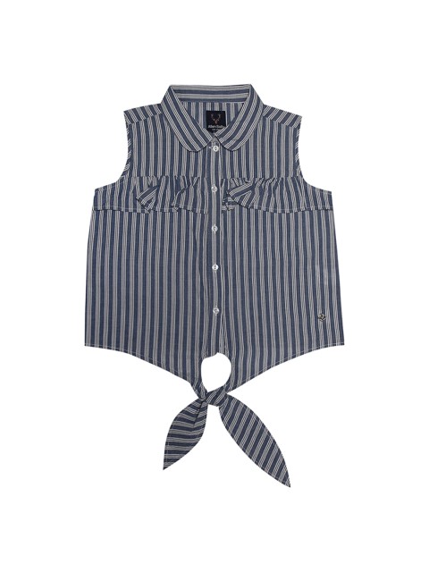 

Allen Solly Junior Girls Grey Striped Polo Collar T-shirt