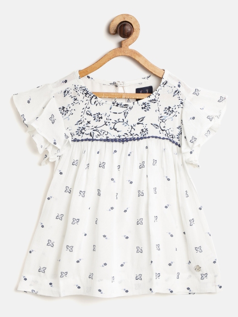 

Allen Solly Junior Girls White & Navy Blue Printed A-Line Top