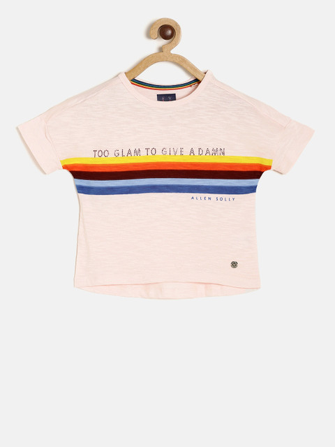 

Allen Solly Junior Girls Peach-Coloured Printed Round Neck T-shirt