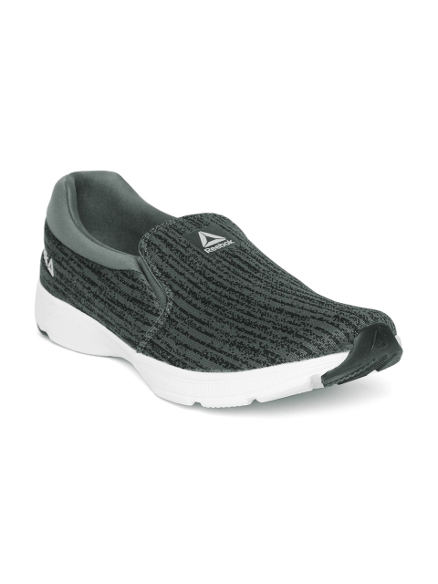

Reebok Men Charcoal Grey & Black Stride Slip On Striped Running Shoes