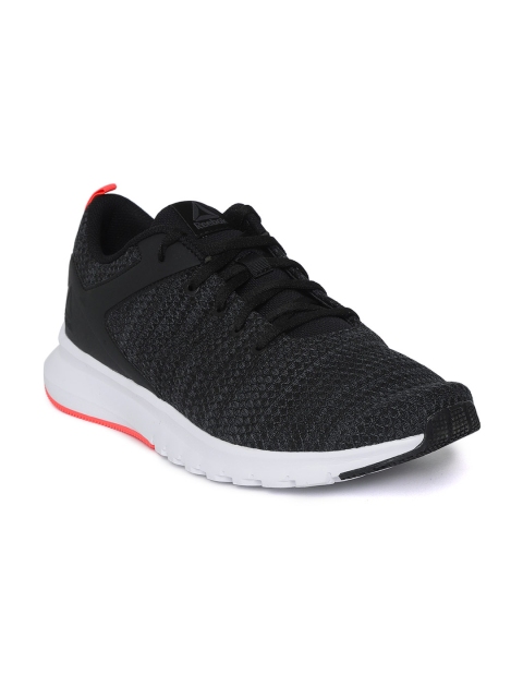 

Reebok Men Black & Charcoal Grey Print Lux Woven Design Running Shoes