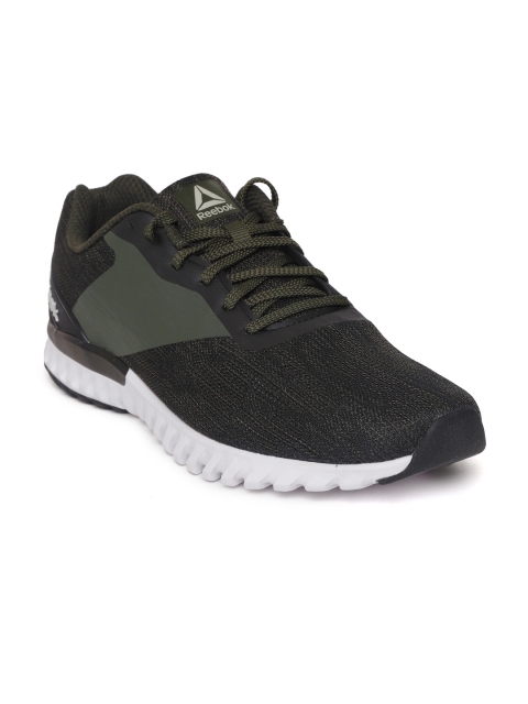 

Reebok Men Black & Olive Green Plus LP Woven Design Running Shoes