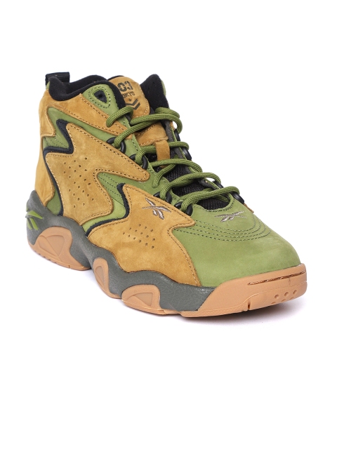 

Reebok Classic Unisex Mustard Brown & Olive Green Atmos X Fly Mobius Suede Sneakers