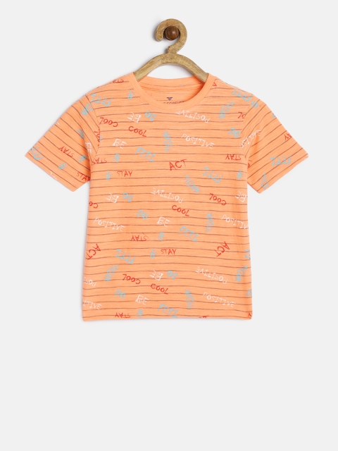 

Fame Forever by Lifestyle Boys Orange Striped Round Neck T-shirt