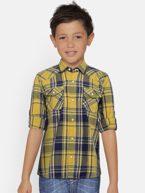 

Fame Forever by Lifestyle Boys Blue & Yellow Regular Fit Checked Casual Shirt