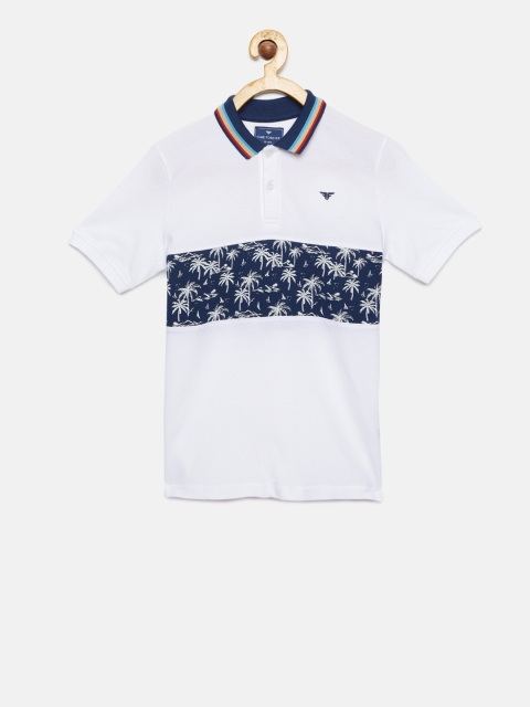 

Fame Forever by Lifestyle Boys White & Navy Blue Printed Polo Collar T-shirt