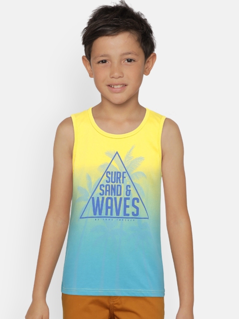 

Fame Forever by Lifestyle Boys Yellow & Teal Blue Printed Round Neck T-shirt