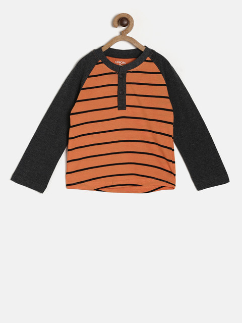 

Juniors by Lifestyle Boys Orange Striped Henley Neck T-shirt