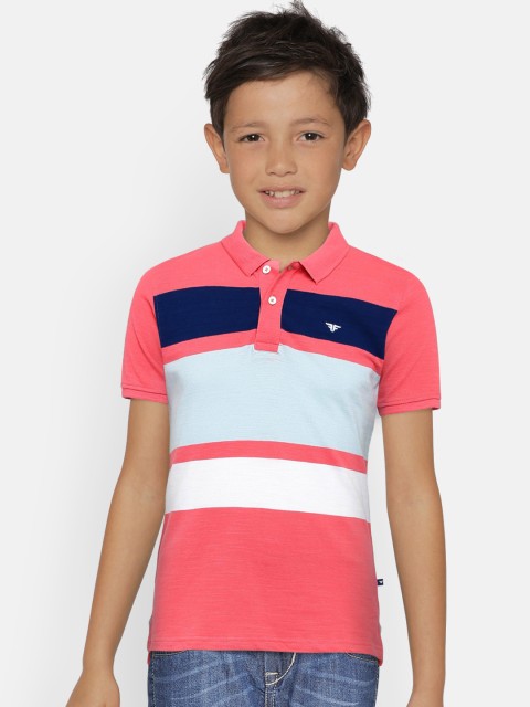 

Fame Forever by Lifestyle Boys White, Blue & Coral Striped Polo Collar T-shirt