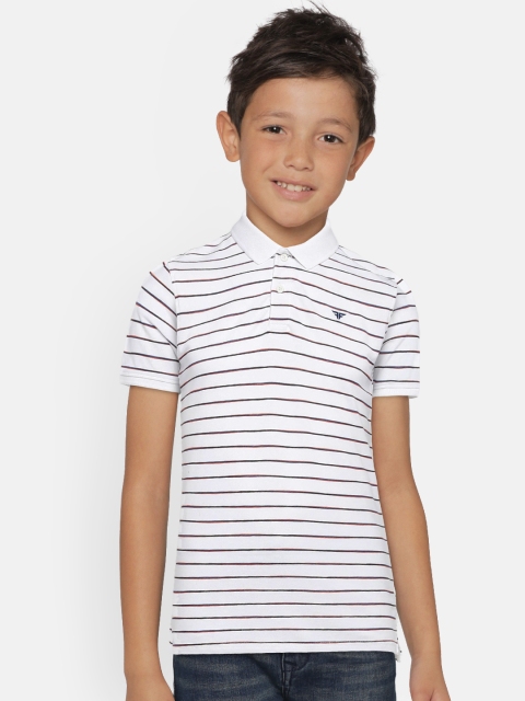 

Fame Forever by Lifestyle Boys White & Maroon Striped Polo Collar T-shirt