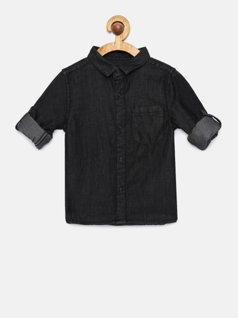 

Juniors by Lifestyle Boys Black Regular Fit Solid Casual Denim Shirt