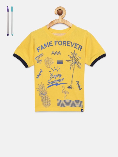 

Fame Forever by Lifestyle Boys Yellow Printed Round Neck T-shirt