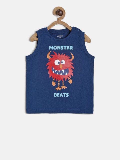 

Juniors by Lifestyle Boys Navy Blue Printed Round Neck Sleeveless T-shirt