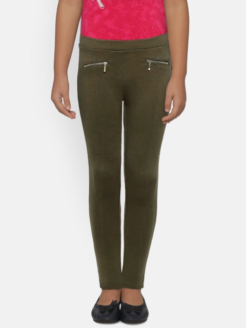 

Fame Forever by Lifestyle Girls Olive Green Solid Treggings