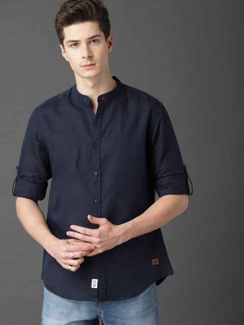 

Roadster Men Navy Blue Regular Fit Cotton Linen Casual Shirt