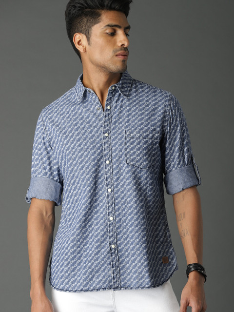 

Roadster Men Blue Regular Fit Printed Denim Casual Shirt