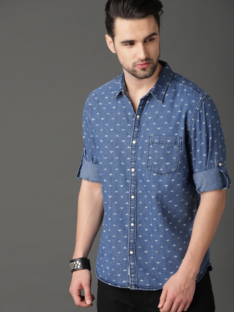 

Roadster Men Blue Regular Fit Printed Denim Casual Shirt