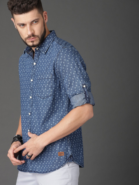 

Roadster Men Blue Regular Fit Printed Denim Casual Shirt