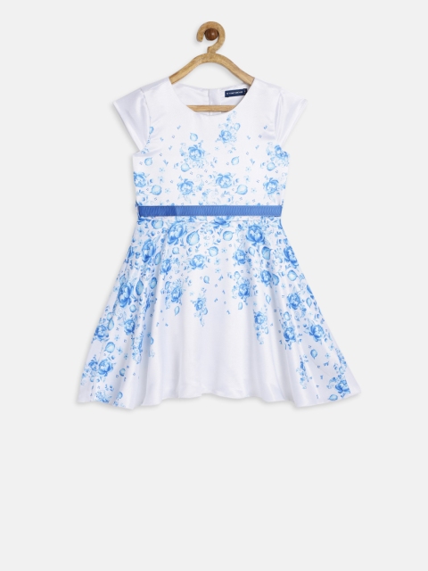 

Fame Forever by Lifestyle Girls White & Blue Printed Fit and Flare Dress