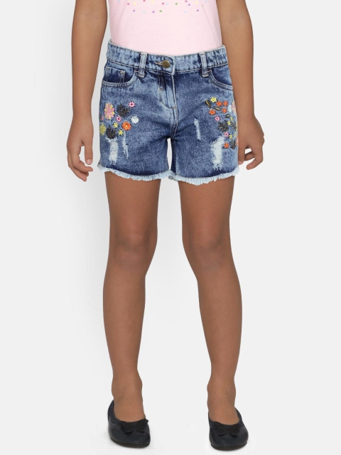 

Fame Forever by Lifestyle Girls Blue Washed Embroidered Regular Fit Denim Shorts