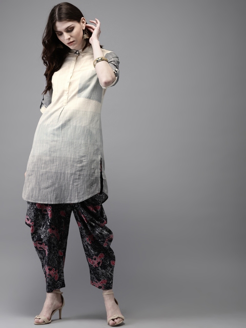 

Anouk Women Cream-Coloured & Black Self Design Kurta with Dhoti Pants