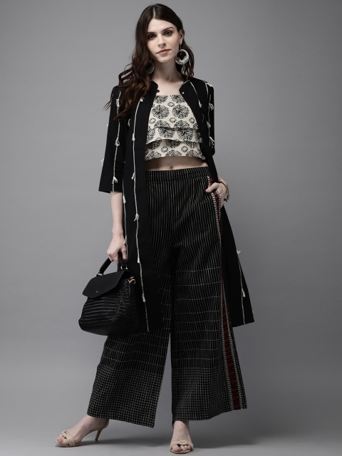 

Anouk Women Black & Off-White Printed Top with Palazzos