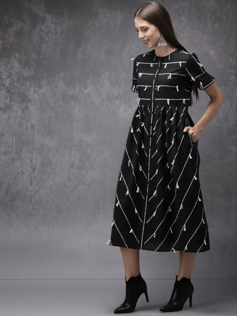 

Anouk Women Black & White Striped A-Line Kurta