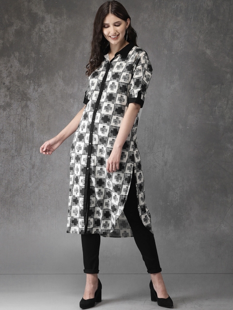 

Anouk Women Black & White Printed A-Line Kurta