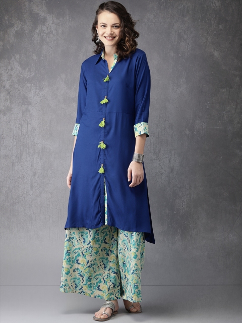 

Anouk Women Blue & Beige Solid Kurta with Palazzos