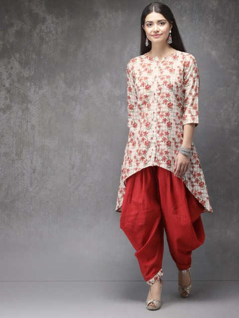 

Anouk Women Off-White & Red Printed Kurta with Dhoti Pants