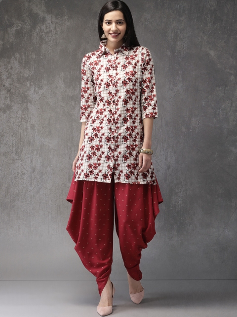 

Anouk Women Off-White & Maroon Printed Kurta with Harem Pants