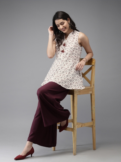 

Anouk Women White & Maroon Printed Kurti with Palazzos
