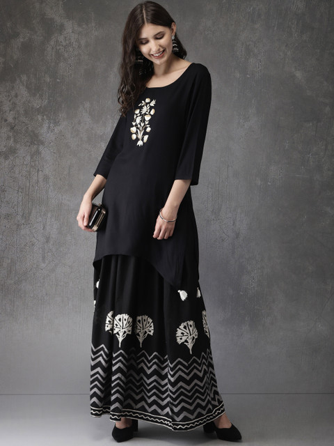 

Anouk Women Black Yoke Design Kurta with Skirt