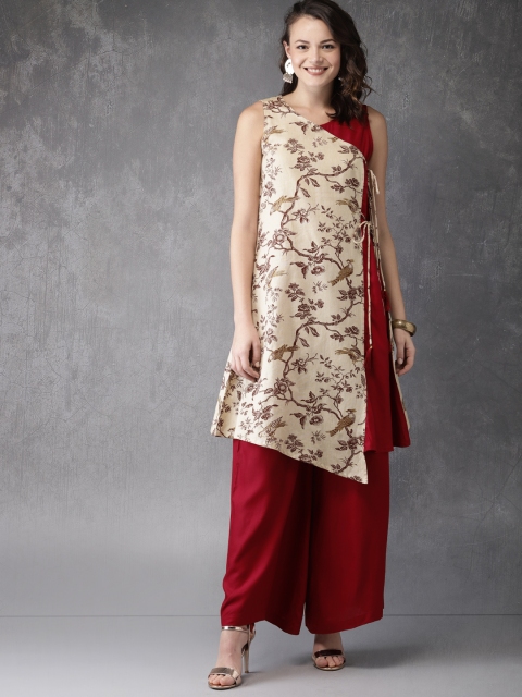 

Anouk Women Beige & Red Printed Kurta with Palazzos