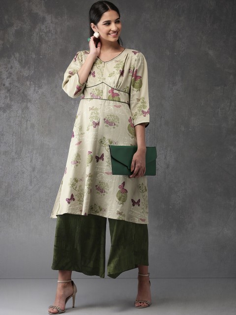 

Anouk Women Green & Off white Printed Kurta with Palazzos, Multi