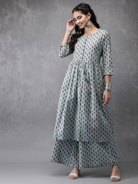 

Anouk Women Blue Printed Kurta with Palazzos