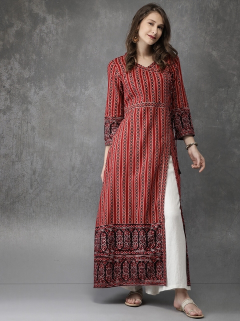 

Anouk Women Maroon & Black Printed Angrakha Kurta