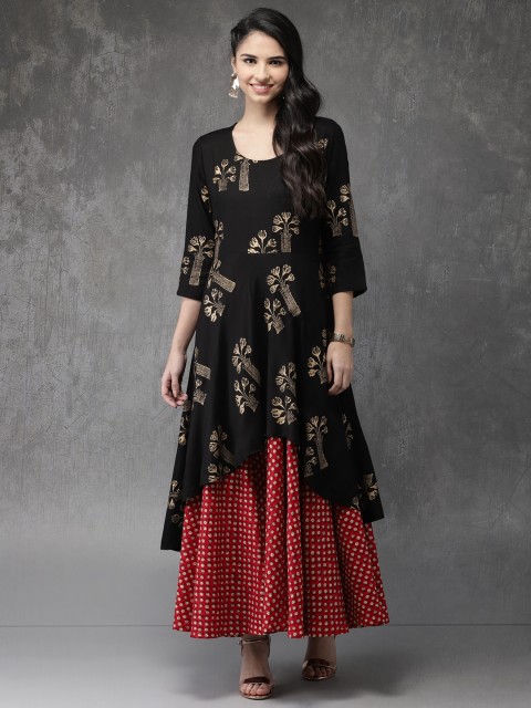 

Anouk Women Black & Red Printed Anarkali Kurta