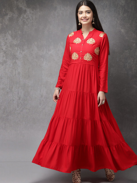 

Anouk Women Red Yoke Design Tiered A-Line Kurta